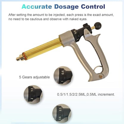 25ML Semi Automatic Livestock Syringe, 5 Gears Adjustable Continuous Repeating Syringe for Farm Ranch Cattle Cow Horse Goat Sheep Hog - size: 25ML Gray