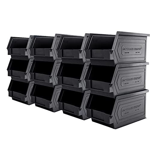 Plastic Storage Bins, Hanging, Stackable, Storage Organizer Bin for Warehouses, Workshops 9-Inch x 5-Inch x 5-Inch, Black, 12-Pack - color: Black
