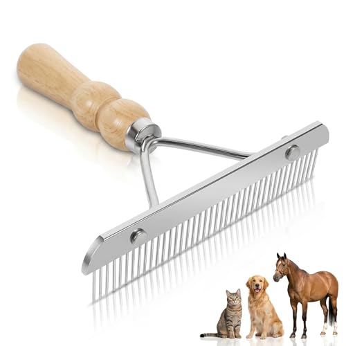 POPETPOP Horse Nail Rake, Undercoat Grooming Rake with Wooden Handle