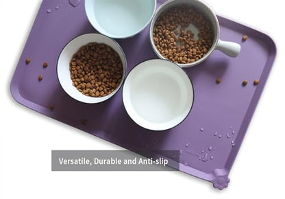Hoki Found L Silicone Pet Food Mats Tray with Higher Lips- Non Slip Dog Cat Bowl Mats Placemat - Pet Feeding Mat - Waterproof Dog Cat Food Mats -Pet Water Mats for Carpet -Amethyst - color: Amethyst, size: 22" x 14"