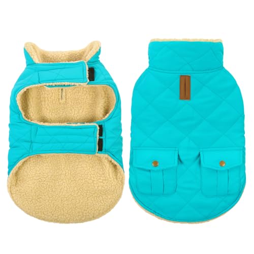 Queenmore XS Warm Dog Jacket Cold Weather Puffer Coat Quilting Winter Vest - color: Light Blue, size: X-Small