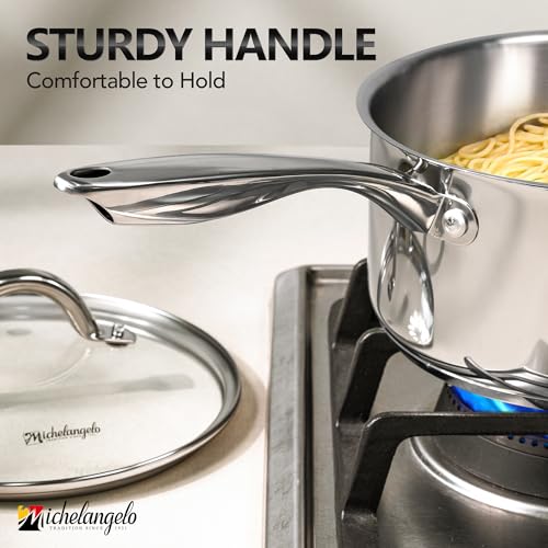 MICHELANGELO Stainless Steel Pot Set with Steamer, 1QT & 2QT & 3QT, 7-Piece - size: 1+2+3QT
