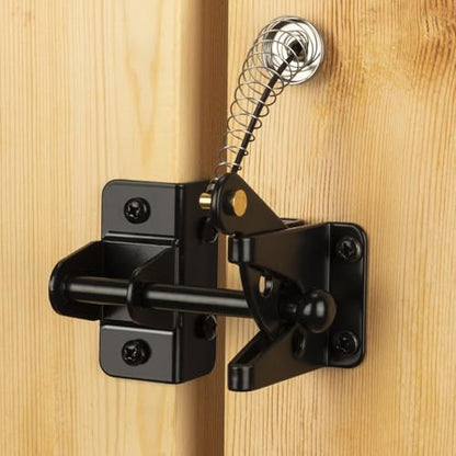 HILLMASTER Self Locking Gate Latch for Wooden Fence with Steel Spring Cable Pull,Heavy Duty Gravity Fence Latch for Metal Gates,Vinyl Fence,Gate Hardware Gate Door Lock for Outdoor Pool,Black Finish - style: Ring Pull
