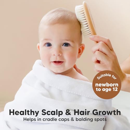 Wooden Baby Hair Brush for Toddler, Infant Cradle Cap (Walnut, Regular) - color: Walnut, size: Oval, Regular 7"