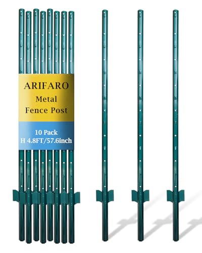 ARIFARO Fence Posts 4.8 Feet, 10-Pack, Heavy Duty U Post, Metal Fence Post - color: Green 10 PCS, size: 4.8 FT