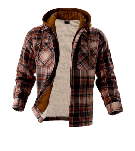 Facitisu Winter Heavy Warm Sherpa Lined Fleece Plaid Flannel Jacket Men Plus Size S-5XL Big&Tall Mens Coat - color: P-brown, size: Medium