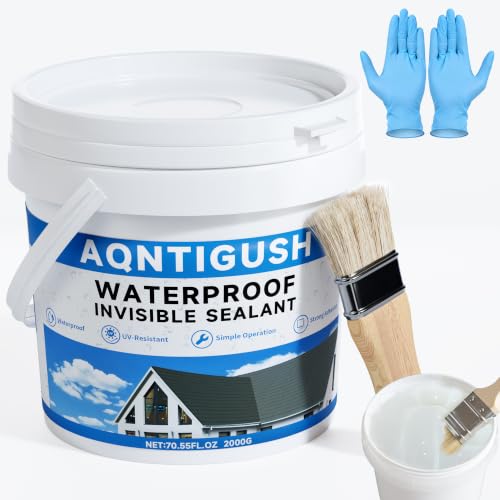 Transparent Waterproof Sealant 70oz, Clear Invisible Coating | 2KG Water-based acrylic sealer, Bonds to roofs, walls, bathrooms, concrete & wood, UV-resistant & flexible, Easy to apply - size: 70 oz