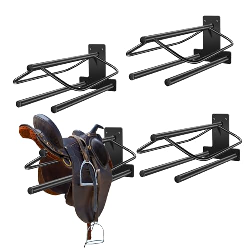 4 Sets Wall Mounted Saddle Rack With Double Pad Bar - Heavy Duty Stand for English and Western Saddles - 23.8x12.6x7.5 Inches - style: Two Bar-4PCS