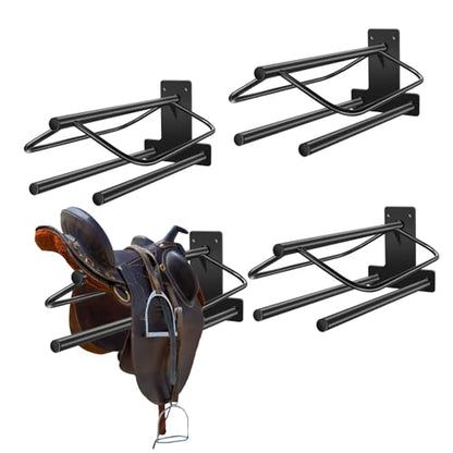 4 Sets Wall Mounted Saddle Rack With Double Pad Bar - Heavy Duty Stand for English and Western Saddles - 23.8x12.6x7.5 Inches - style: Two Bar-4PCS