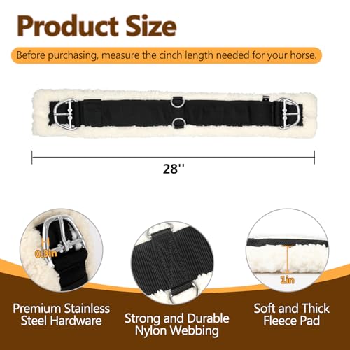 Western Cinch Horse Girth 28" to 34", Soft 25mm Thick Fleece Padding, White - size: 28 Inch