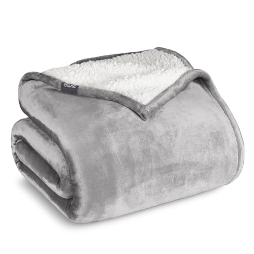 Bare Home Sherpa Fleece Blanket (Throw, Light Grey) - color: 07 - Light Grey, size: Throw/Travel