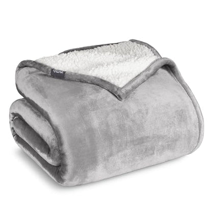 Bare Home Sherpa Fleece Blanket (Throw, Light Grey) - color: 07 - Light Grey, size: Throw/Travel