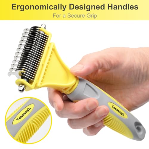 Professional Dog Brush for Shedding, Undercoat Rake for Medium and Long Haired & Double Coated Dogs, Double Sided Design with 12+23 Blades