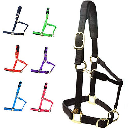 T TEKE Adjustable Horse Halters by Heavy Duty Soft Nylon, Padded with Anti-rubbing Waffle Neoprene on Both Crown & Nose - color: Black, size: X Full (XL)