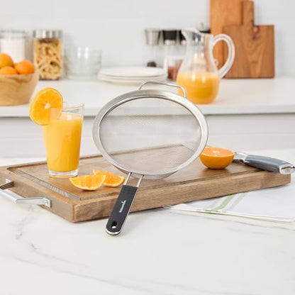 Restaurantware Fine Mesh Strainer 1 Count 15" x 7.8" x 3" with Silicone Handle Stainless Steel Extra Fine Mesh Strainer Heat-Resistant Handle Dishwasher-Safe for Rice, Quinoa, Pasta - size: Standard, Extra Fine Mesh-7 3/4"