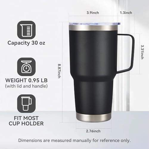 30 oz Stainless Steel Tumblers Bulk with Handle and Lid, 4 Pack - color: Black
