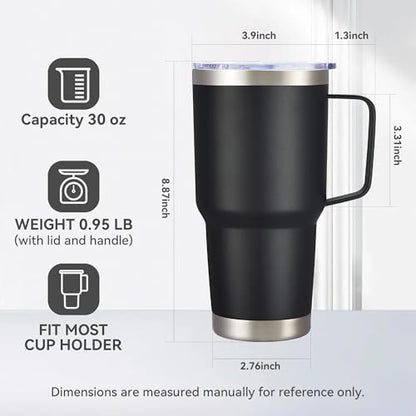 30 oz Stainless Steel Tumblers Bulk with Handle and Lid, 4 Pack - color: Black