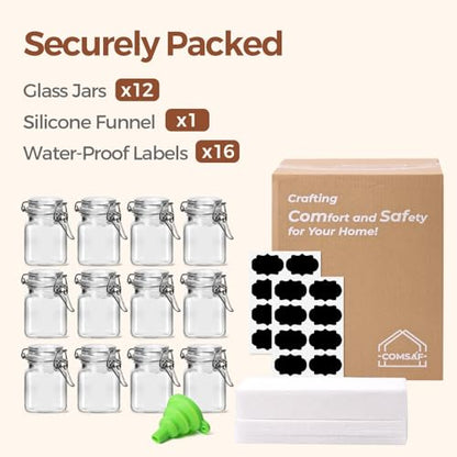 ComSaf Square Glass Spice Jars 4 oz 12 Pack with Labels and Funnel Set - size: 4oz*12