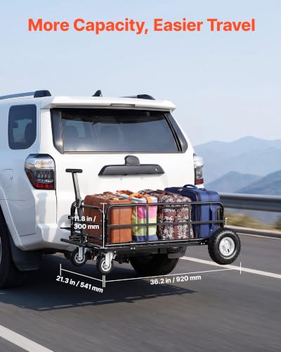 VEVOR Hitch Mount Cargo Carrier on Wheels, 36.2" x 21.3" x 11.8", 2-in-1 Folding Rear Luggage Rack Basket & Cargo Cart with Hitch Stabilizer, Fits 2" Receiver for SUV Pickups, 400LBS Load Capacity - size: 36.2" x 21.3" x 11.8"