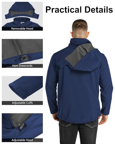 Outdoor Ventures Men's Softshell Jacket Waterproof Fleece Rain Shell Coat - color: Blue, size: Small