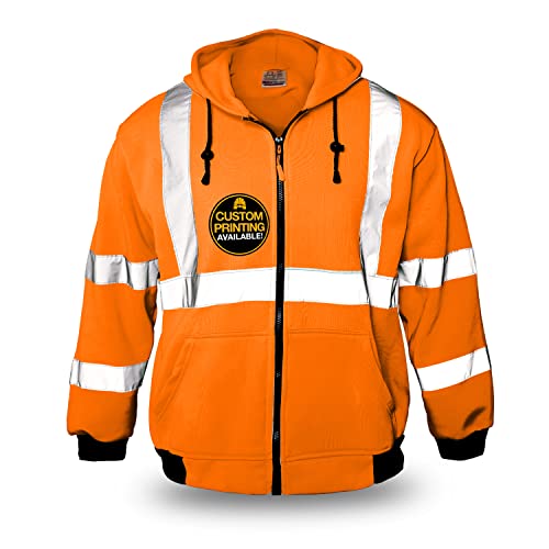 KwikSafety - Charlotte, NC - Men's Fleece Safety Hoodie | PPE Hi Vis Lightweight Reflective Jacket - color: Orange, size: X-Large