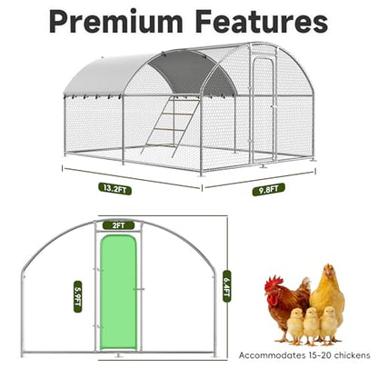 13x10 FT Large Metal Chicken Coop, Walk-in Poultry Run Pen | Waterproof Cover, Reinforced Metal Structure, Walk-in Chicken Run, Outdoor Poultry Cage for Ducks Hens Rabbits - size: 158.4"L x 120.0"W x 76.8"H