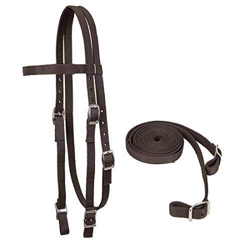 Derby Originals Tahoe Tack Plain Double Layer Nylon Padded Western Horse Headstall with Reins