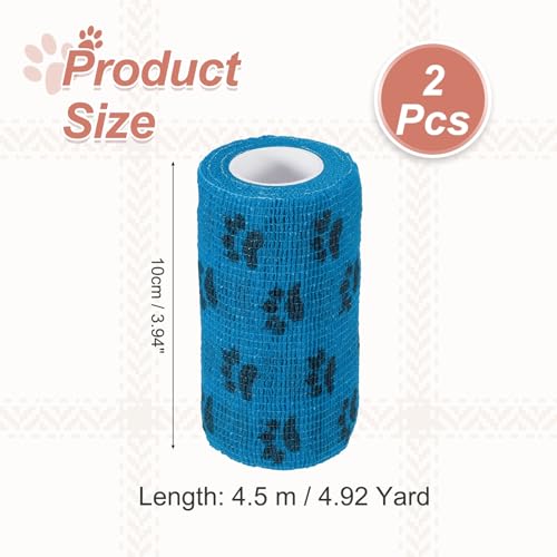 Pet Wrap Bandages, 4 Inch 5 Yard Self Adhesive Bandage Wrap, Pet Non-Woven Tape First Aid Cohesive Gauze, (Light Blue/Paw, 2 Pcs), Intended for Dog/Cat/Bird/Legs/Paws/Wound - color: Light Blue, size: 4 inch