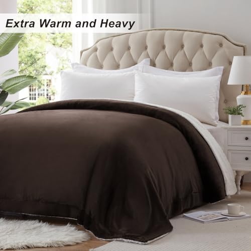 KAWAHOME Sherpa Fleece Throw Size Blanket for Bed, Extra Warm Heavy Thick - color: Brown, size: Throw ( 50" X 60" )