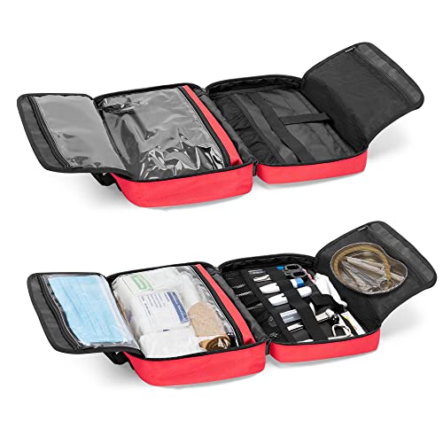 Trunab First Aid Trauma Bag with 2 Inner Flaps, Medical Supplies Pouch,Red - color: Red