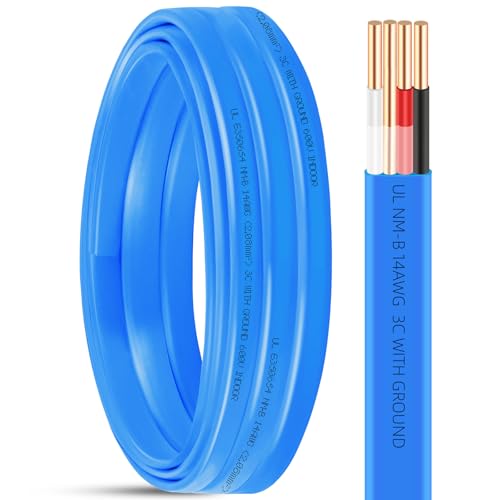 15ft NM-B 14/3 Wire with Ground,14/3 NM-B Copper 14 AWG 3 Conductors with Ground,Electrical Wire 14 Gauge Non-Metallic Sheathed NMB Cable,Residential Solid Indoor Copper Wiring for 15 Amp Circuits - size: 15ft, style: 14 AWG-3 Conductor w/ Ground