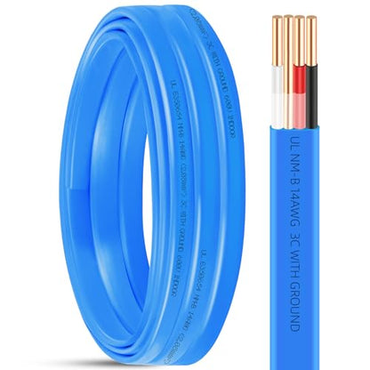 15ft NM-B 14/3 Wire with Ground,14/3 NM-B Copper 14 AWG 3 Conductors with Ground,Electrical Wire 14 Gauge Non-Metallic Sheathed NMB Cable,Residential Solid Indoor Copper Wiring for 15 Amp Circuits - size: 15ft, style: 14 AWG-3 Conductor w/ Ground
