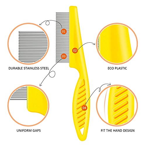 Boao 6 Pack Flea Comb Pet,White, Yellow, Green, Purple, Orange, Dark Blue | Stainless Steel Rounded Teeth, Double Sided Design, Lice Remover, Tear Stain Tool, Dematting Brush for Cats Dogs Grooming - color: White, Yellow, Green, Purple, Orange, Dark Blue