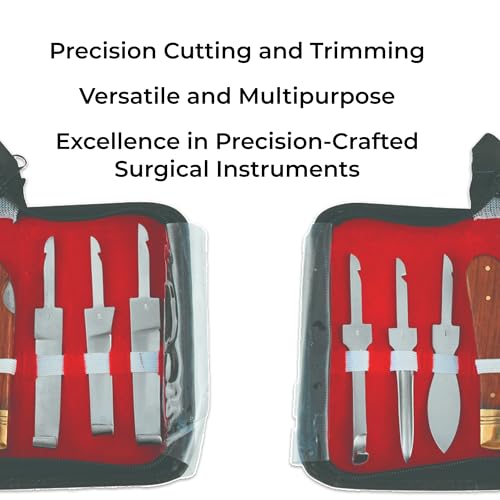 Professional Hoof Knife and Claws Interchangeable Stainless Steel Kit – Hoof Trimming & Cleaning Tools with Ergonomic Handle for Horses, Cattle, Livestock Animal – Set of 6 with Zipper Case