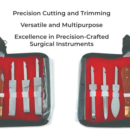 Professional Hoof Knife and Claws Interchangeable Stainless Steel Kit – Hoof Trimming & Cleaning Tools with Ergonomic Handle for Horses, Cattle, Livestock Animal – Set of 6 with Zipper Case