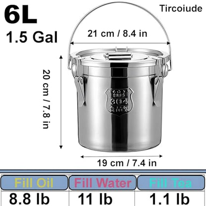 1.6Gal Small 304 Stainless Steel Containers with Lid, 202oz Airtight Flour Container Kitchen, 5-10lbs Metal Airtight Canisters Milk Jug Coffee Bean Canisters w/Locking Clamp 6L (Handheld) - size: Handheld 6L/1.6gal