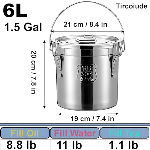 1.6Gal Small 304 Stainless Steel Containers with Lid, 202oz Airtight Flour Container Kitchen, 5-10lbs Metal Airtight Canisters Milk Jug Coffee Bean Canisters w/Locking Clamp 6L (Handheld) - size: Handheld 6L/1.6gal