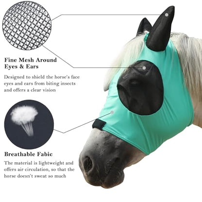 Stretchy Horse Fly Mask with Ears, Large Eye Space Green Full - color: Green, size: Full