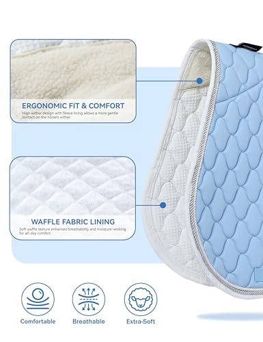 Harrison Howard English Saddle Pad for Horses, Cushioned Breathable Riding Pad, High Wither Contoured All Purpose - color: Ice Blue