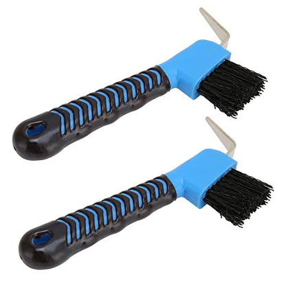 Horse Hoof Pick Brush 2Pcs Reinforced Steel Hook Soft Rubber Grip for Thorough Mud Removal for Horse Stable Work Boots, 17cm Stainless Steel Plastic for Equestrian Grooming Daily H