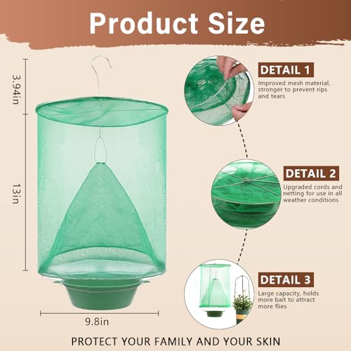 6 Pack Hanging Ranch Fly Traps, Reusable Fly Catcher, The Most Efficient Fly Cage Trap for Indoor & Outdoor Use, Ideal for Family Farms, Parks, Restaurants
