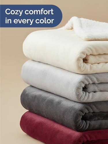 Sherpa Fleece Blanket Throw Size - Reversible Blanket - Grey, 50" x 60" - color: 03 - Grey, size: Throw (50" X 60")