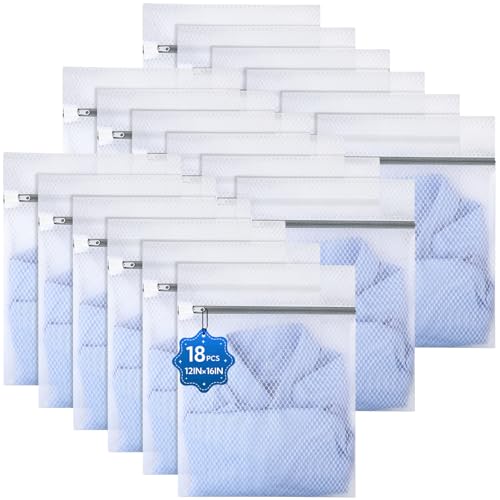 18 Pack Durable Mesh Laundry Bags for Delicates, 12x16 Inches
