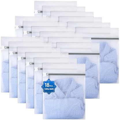 18 Pack Durable Mesh Laundry Bags for Delicates, 12x16 Inches