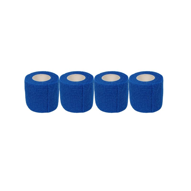 2" Cohesive Flexible Bandage Wrap – Blue - Pack of 4 | Self-Adherent Vet Tape for Animal Wrapping, Support & Protection – Non-Slip, Breathable, Flexible Bandage for Livestock - color: Blue