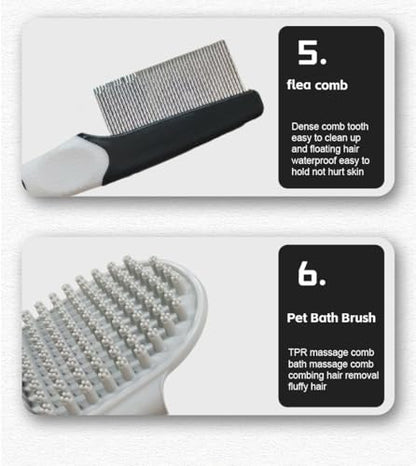 6-in-1 Pet Grooming Kit with Self Cleaning Slicker Brush, Double-Sided Dematting Undercoat Rake, Metal Grooming Comb, Dog & Cat Nail Clippers, Shedding Tool for Dogs, Cats & Rabbits