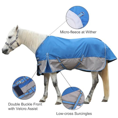 1200D Horse Blanket, 0g No-Fill Waterproof Turnout Rain Sheet - color: Blue Grey, size: 75"