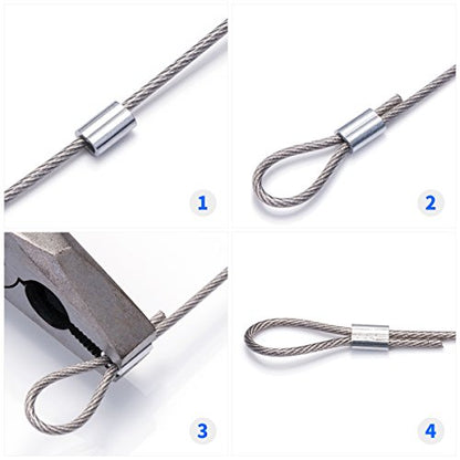 1/8 Aluminum Cable Crimps, Ferrules 150PCS, Crimping Loop Sleeves Wire Rope | Crimp Sleeves For Cable Ferrule And Wire Rope Connections. Loop Sleeve Design For Cable And Rope Crimping Applications. - size: 1/8" (150PCS)