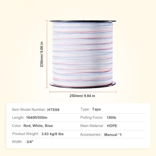Happybuy Electric Fence Tape, 1640Ft 500M Polytape Fencing Hot Wire, 3/4" Width 6 Stainless Steel Strands for Reliable Conductivity, UV & Rust Resistance, Portable Polywire for Horse Cattle Livestock