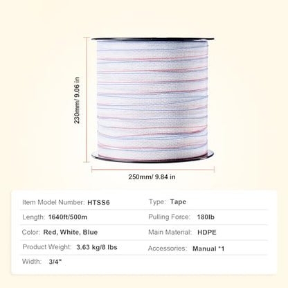 Happybuy Electric Fence Tape, 1640Ft 500M Polytape Fencing Hot Wire, 3/4" Width 6 Stainless Steel Strands for Reliable Conductivity, UV & Rust Resistance, Portable Polywire for Horse Cattle Livestock
